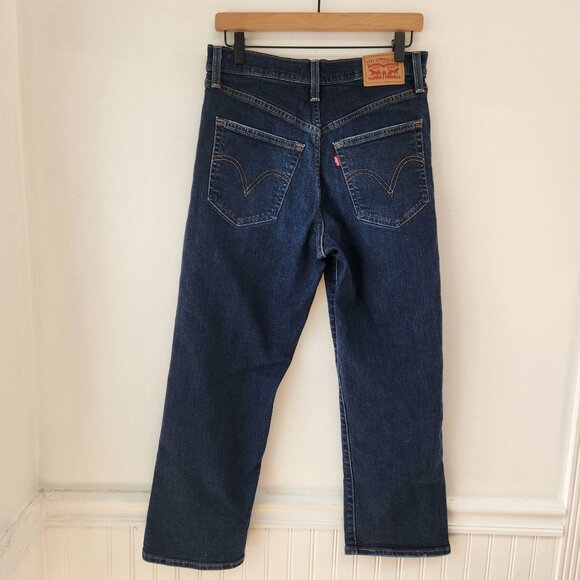 Levi's Ribcage Straight Ankle Jeans Dark Wash Denim Distressed Women's 29 - Picture 2 of 11
